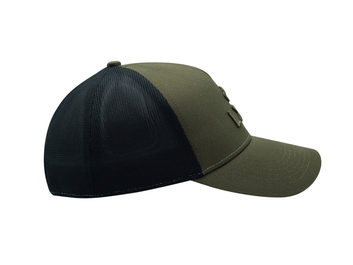 Casquette LXH ton sur ton vert kaki avec filet noir pour un style décontracté