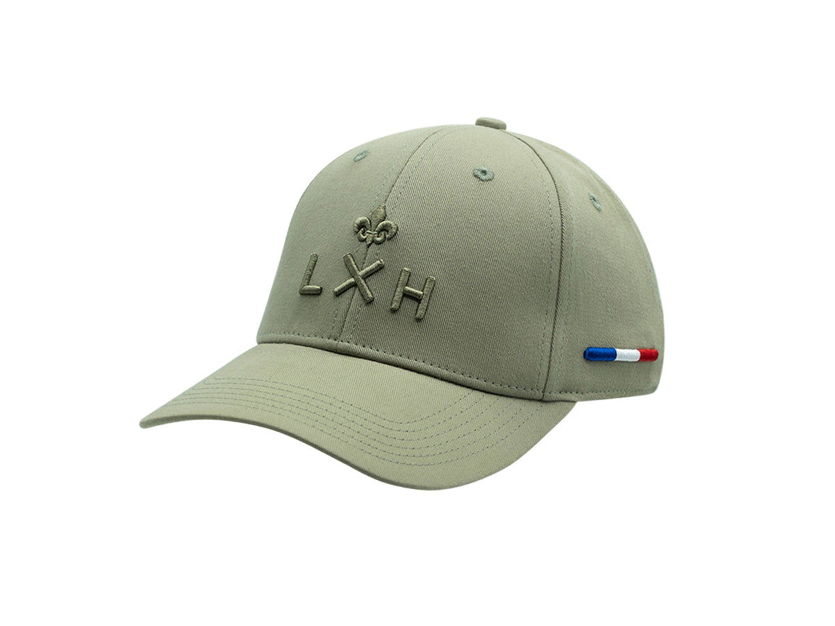 Casquette LXH Ton sur Ton Vert Olive avec logo brodé et détail drapeau tricolore sur le côté