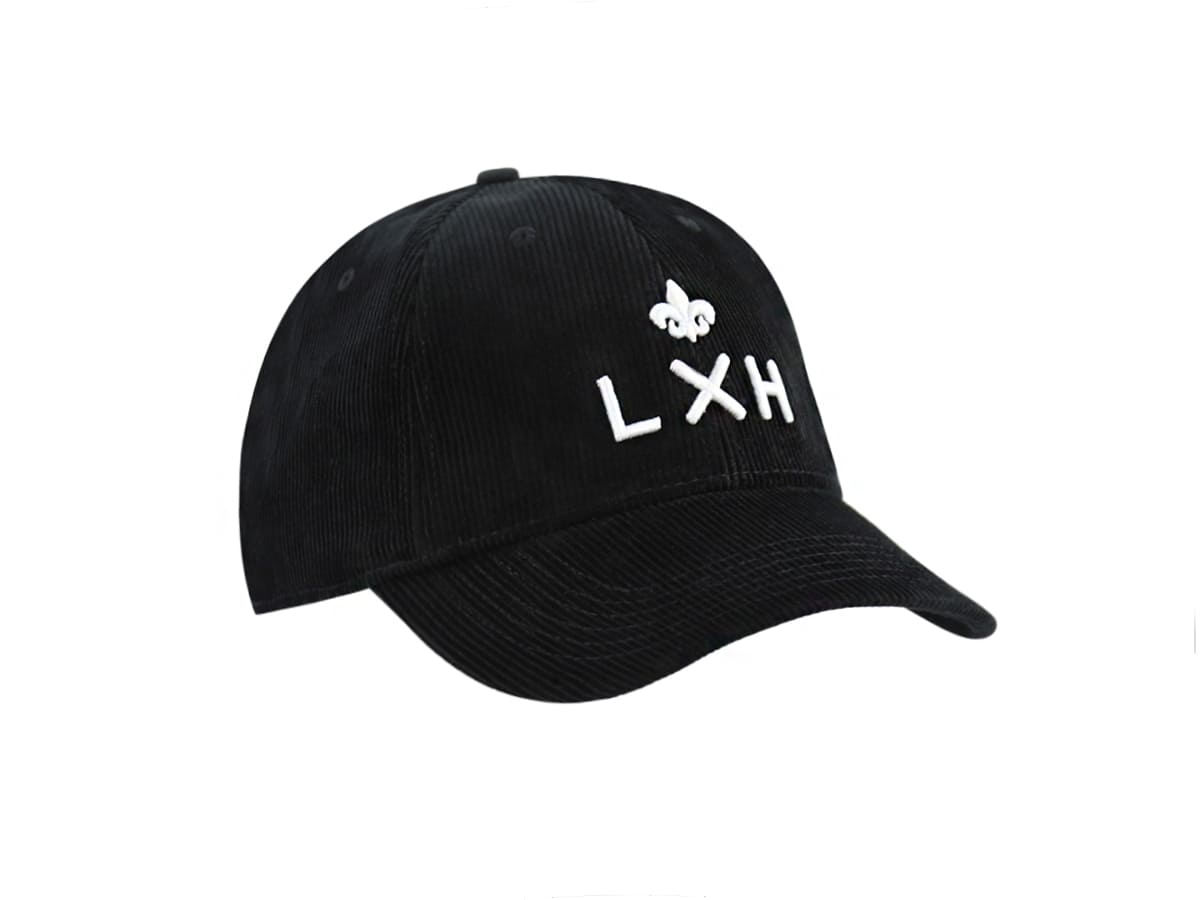 Casquette LXH Velours Côtelé Noir avec logo blanc brodé et visière courbée