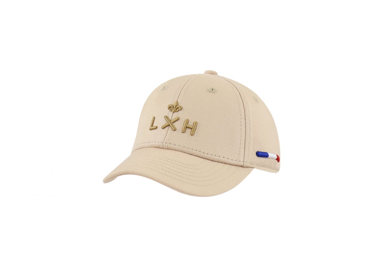 Casquette LXH en coton beige avec broderie et détails tricolores sur le côté