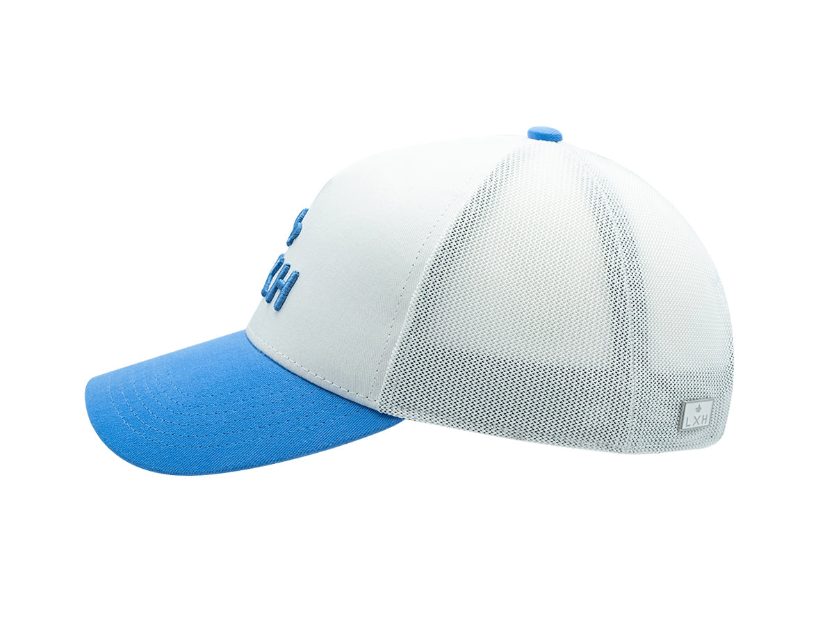 Casquette LXH en coton bicolor, blanche et bleue, avec logo sur le devant
