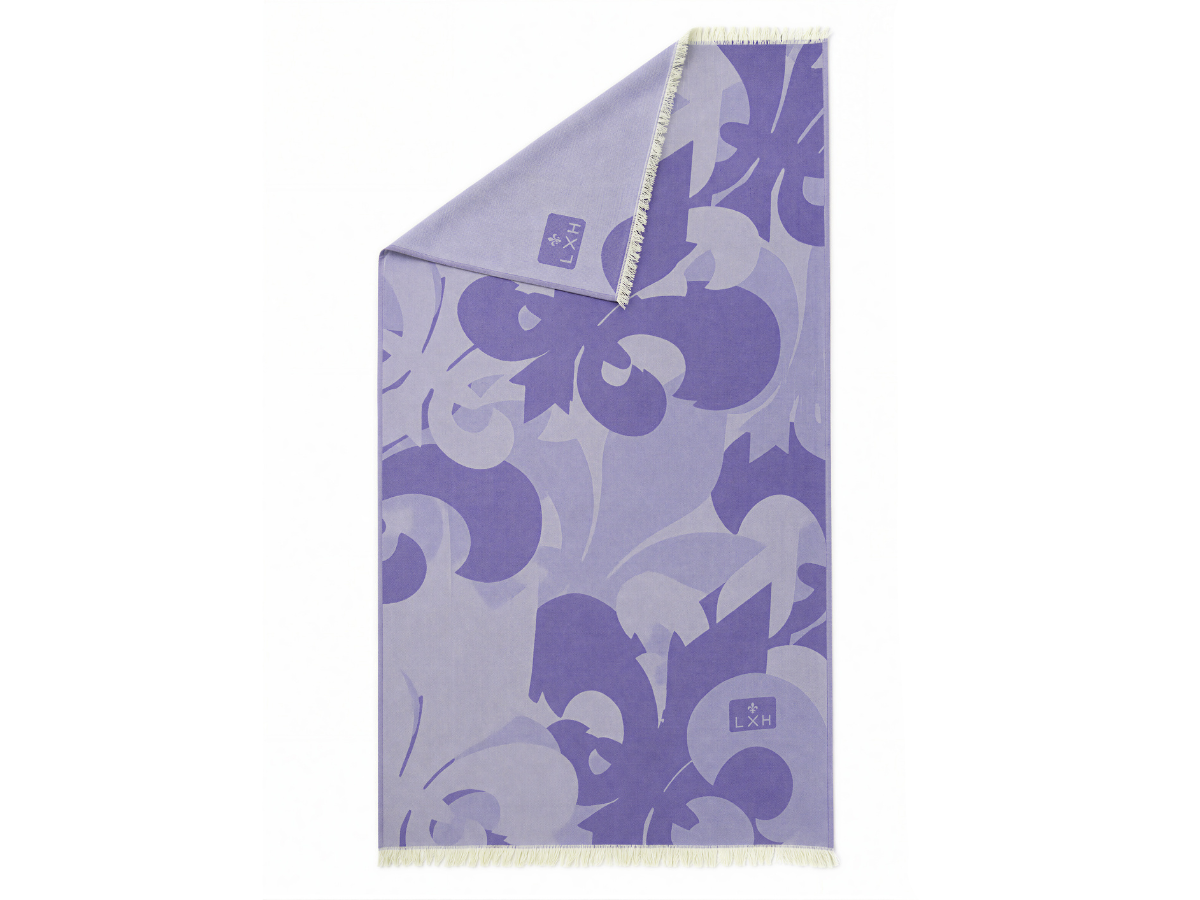 Fouta LXH lilas à motif floral et franges, serviette de plage en coton tissé.