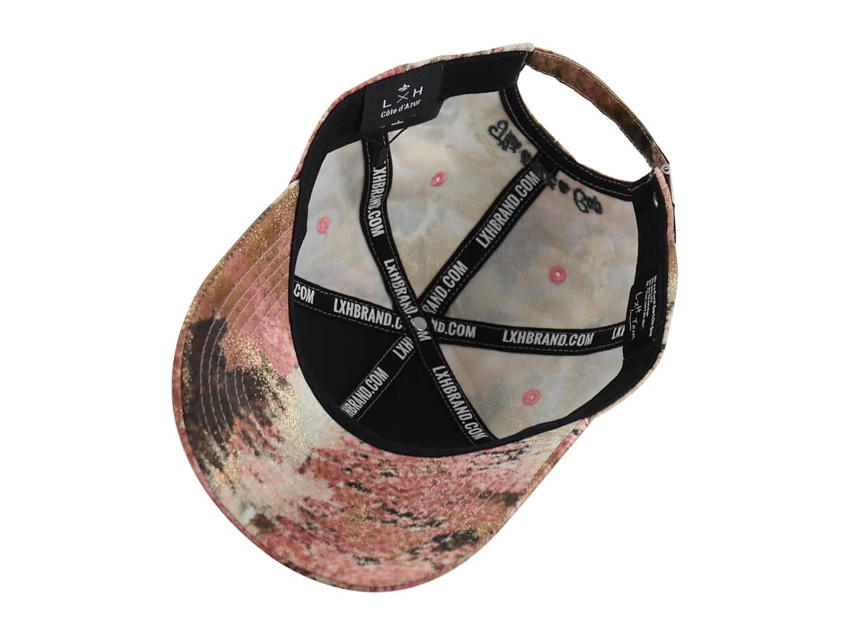 Casquette LXH Minéraux Beige Doré vue de l'intérieur avec visière incurvée et attache ajustable