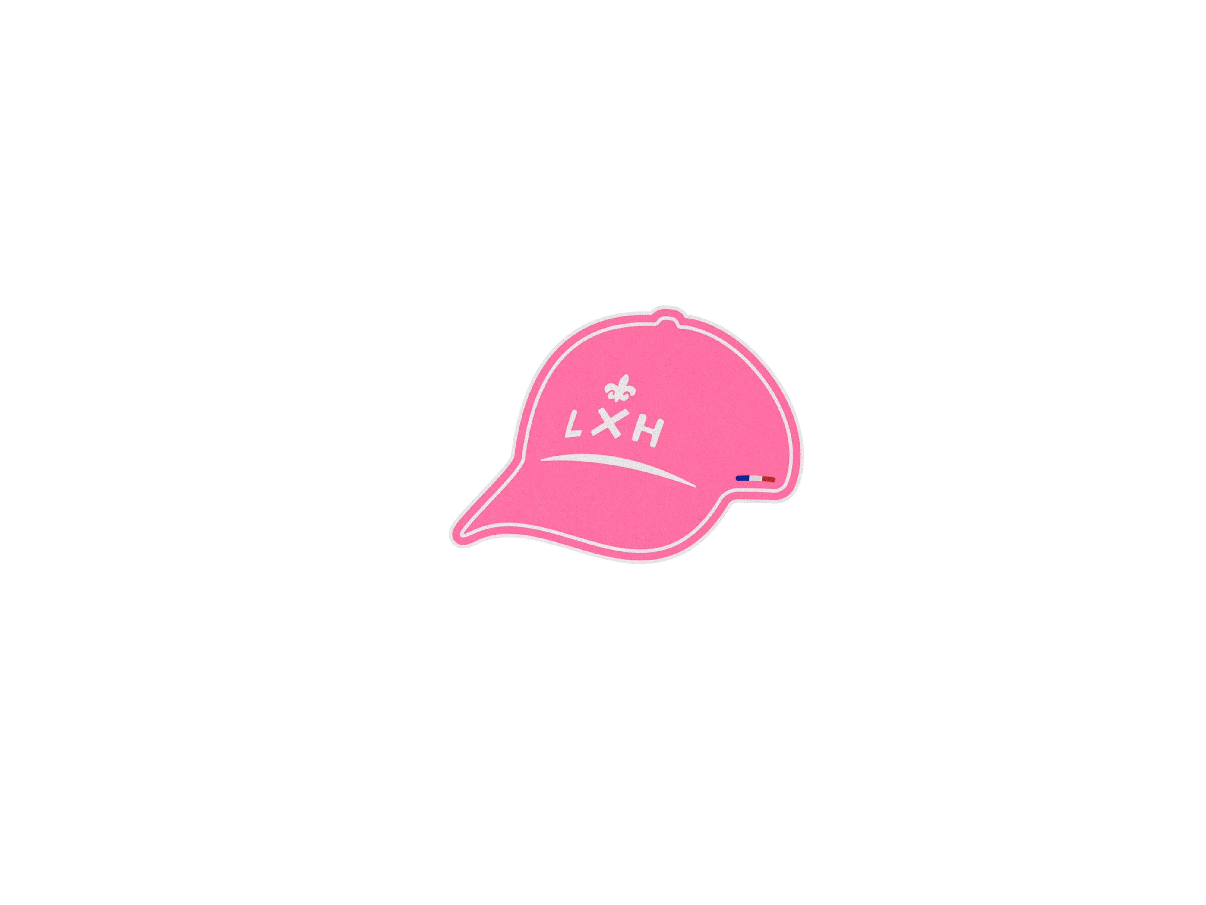 Autocollant LXH en forme de casquette rose, fait partie du lot de 9 stickers