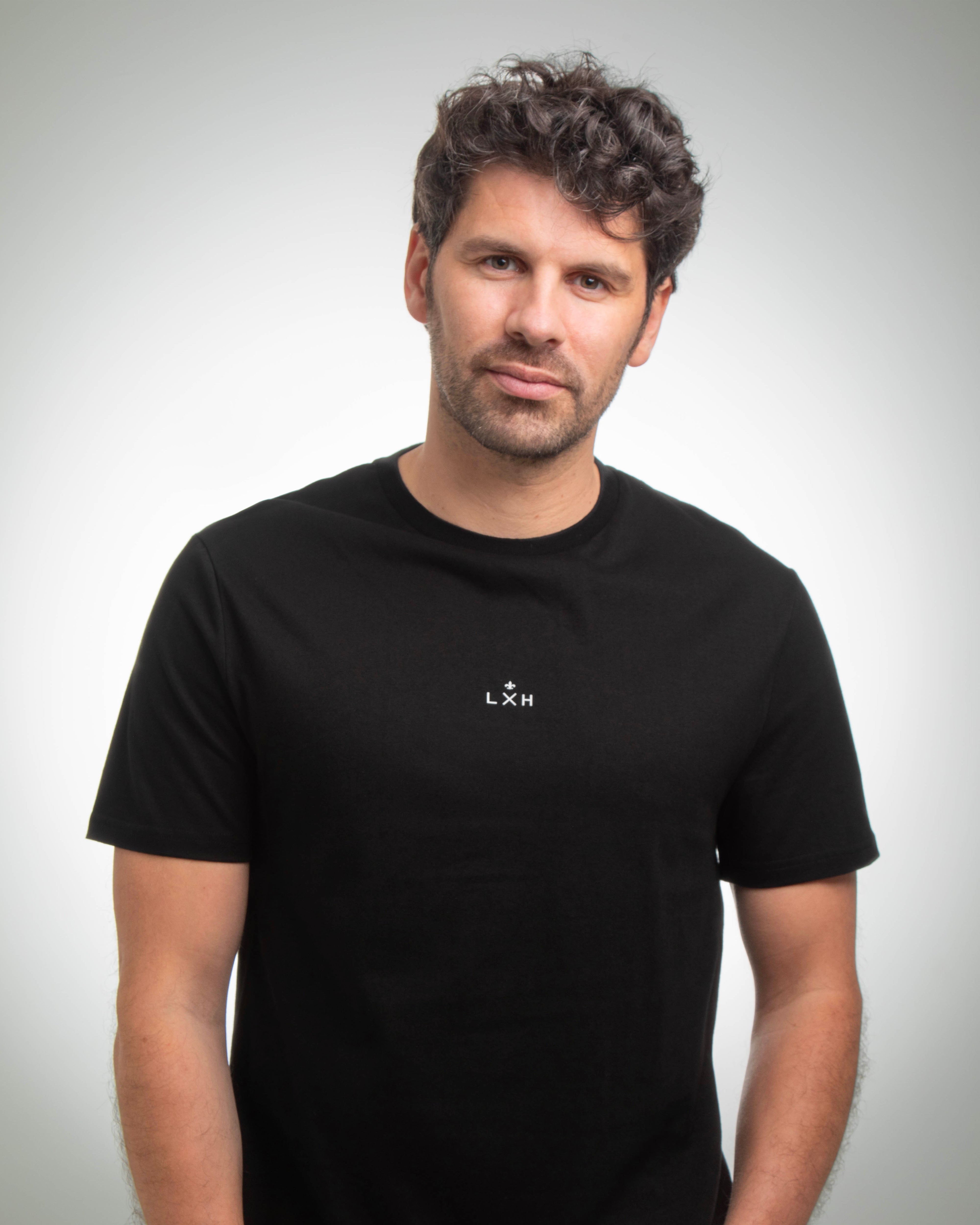 T-shirt Coton noir LXH pour homme avec logo minimaliste au centre