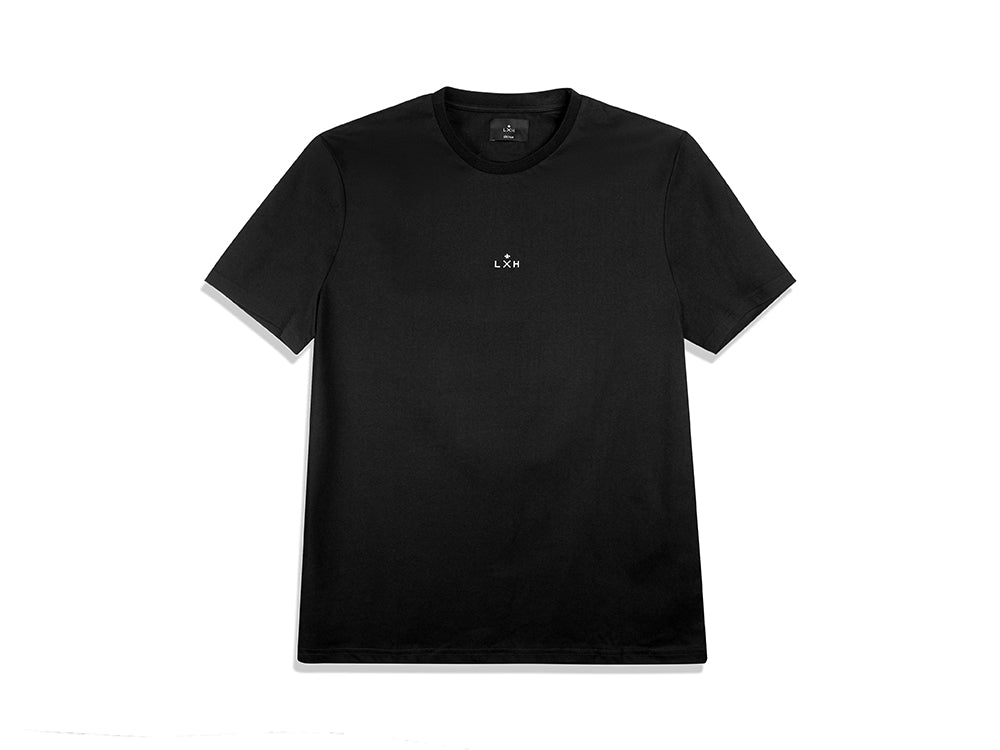 T-shirt Coton noir LXH avec logo discret sur la poitrine, manches courtes et col rond