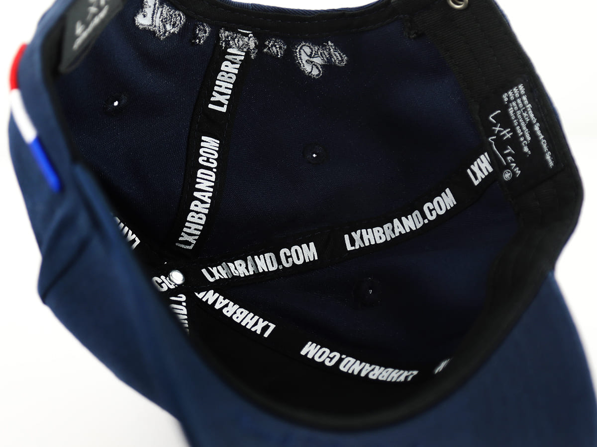 Intérieur de casquette LXH Ton sur Ton Bleu Marine avec bandes de renfort imprimées LXHBRAND.COM