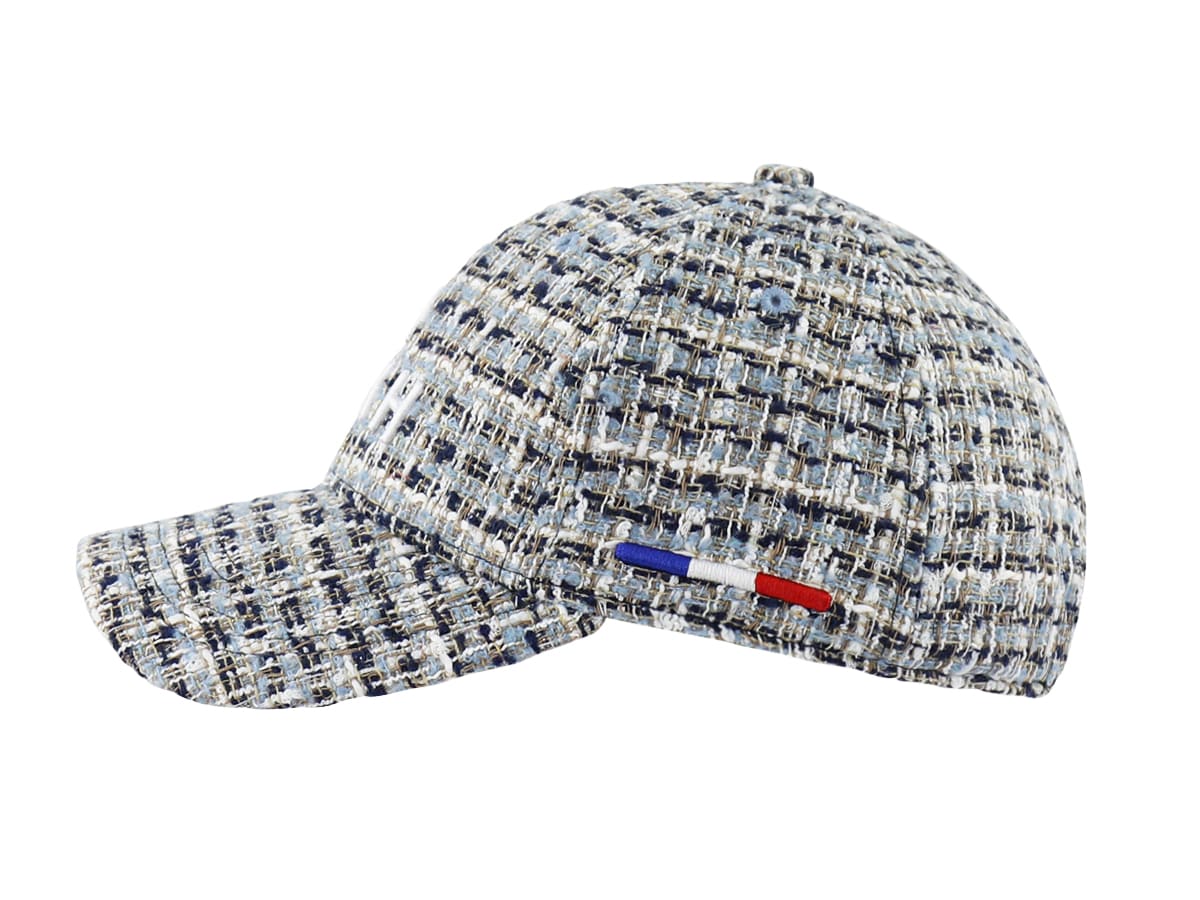 Casquette LXH en Tweed Bleu Nuit avec motif tissé élégant et logo tricolore sur le côté