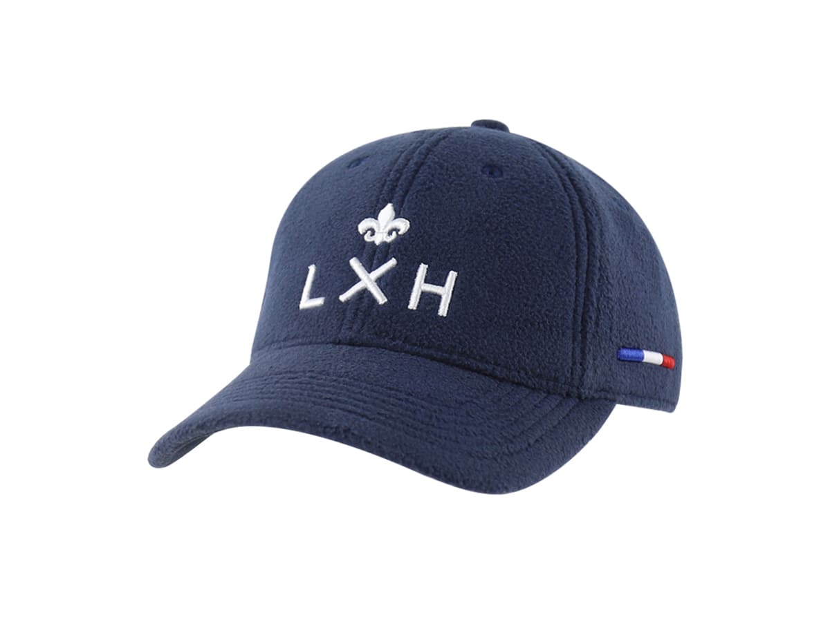 Casquette LXH en polaire bleu marine avec logo brodé et détails tricolores