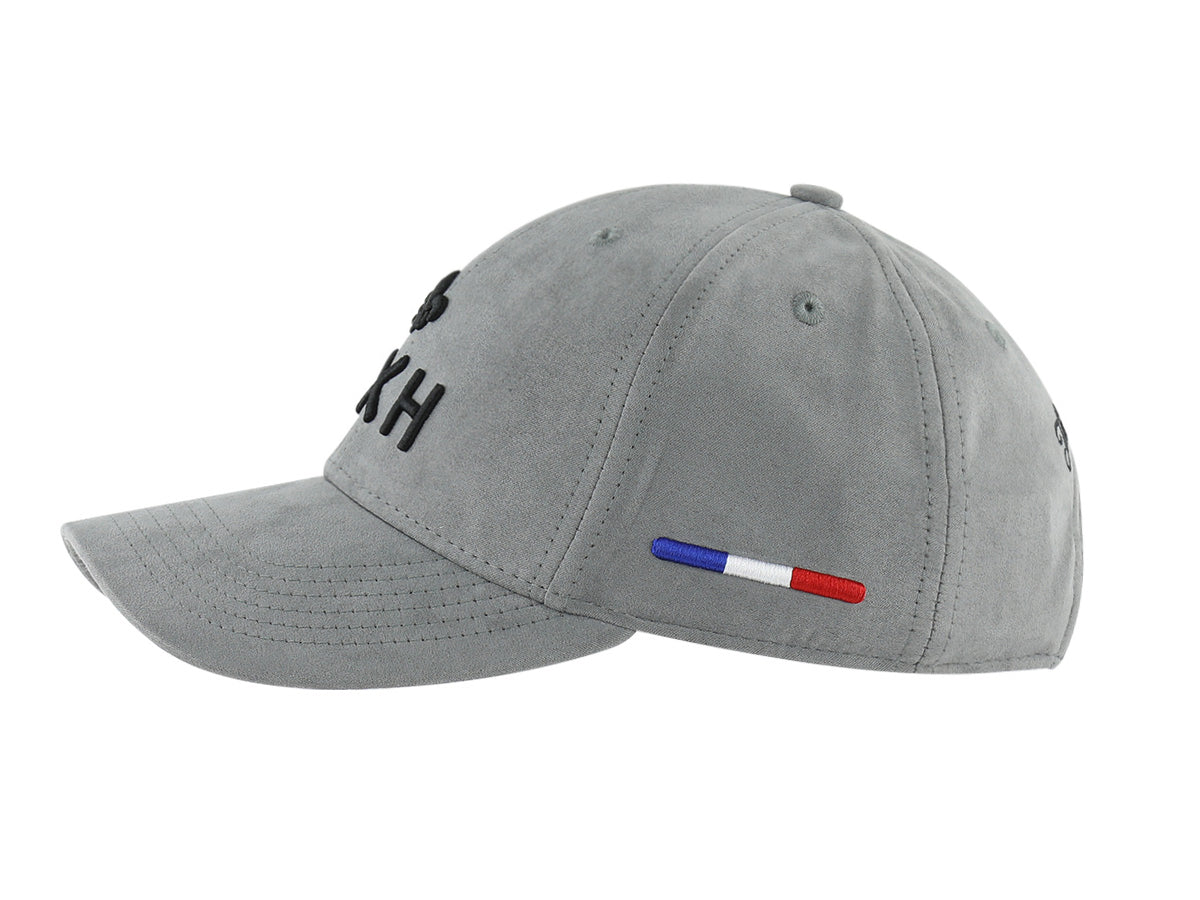 Casquette LXH en suédine gris avec logo brodé et drapeau français sur la visière